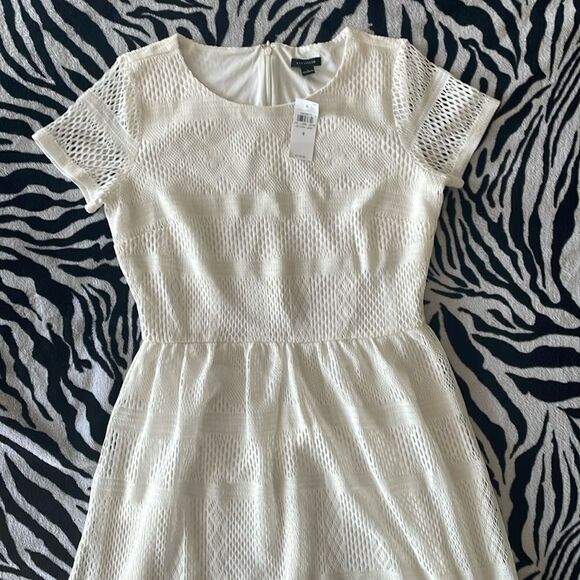 Beautiful Ann Taylor lace eyelet white skater women’s mini dress NWT size 4 - Picture 5 of 16